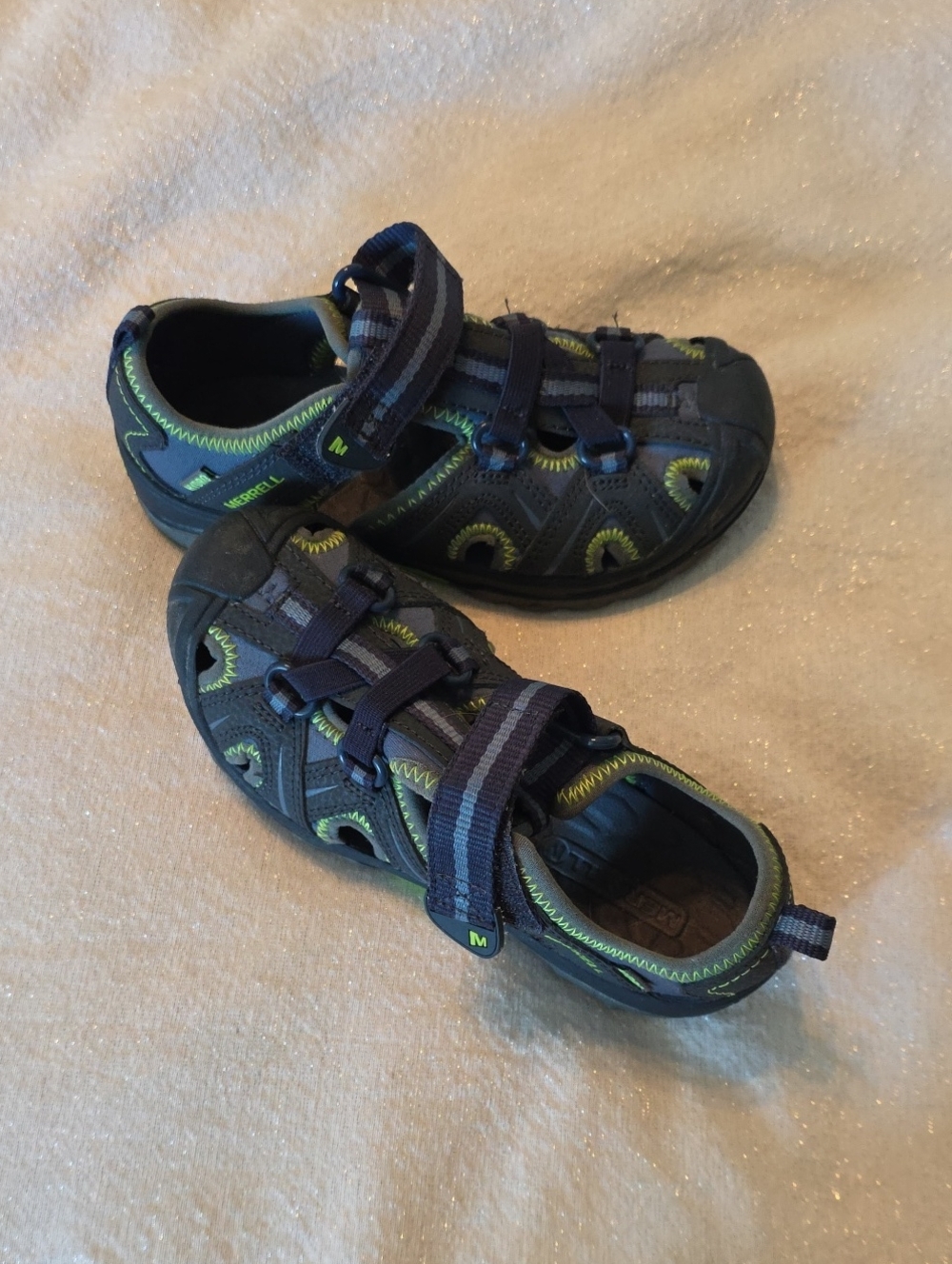 Merrell Kids Hydro Hiker Waterproof Sandals Navy Blue Green Size 13 EUC